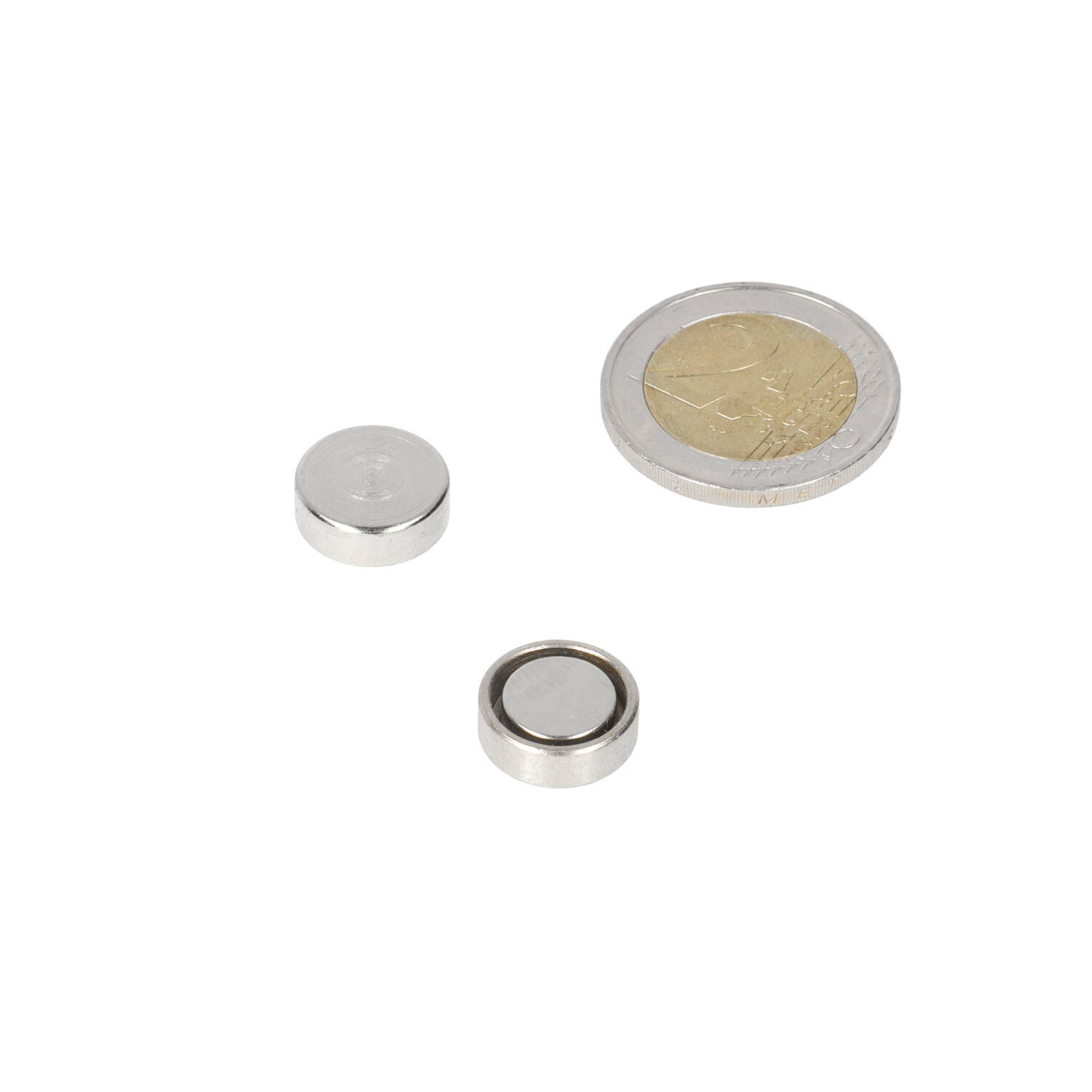 Neodym Topfmagnet 13 x 4,5 mm, N38, im Stahltopf, vernickelt (NiCuNi), zum Einkleben